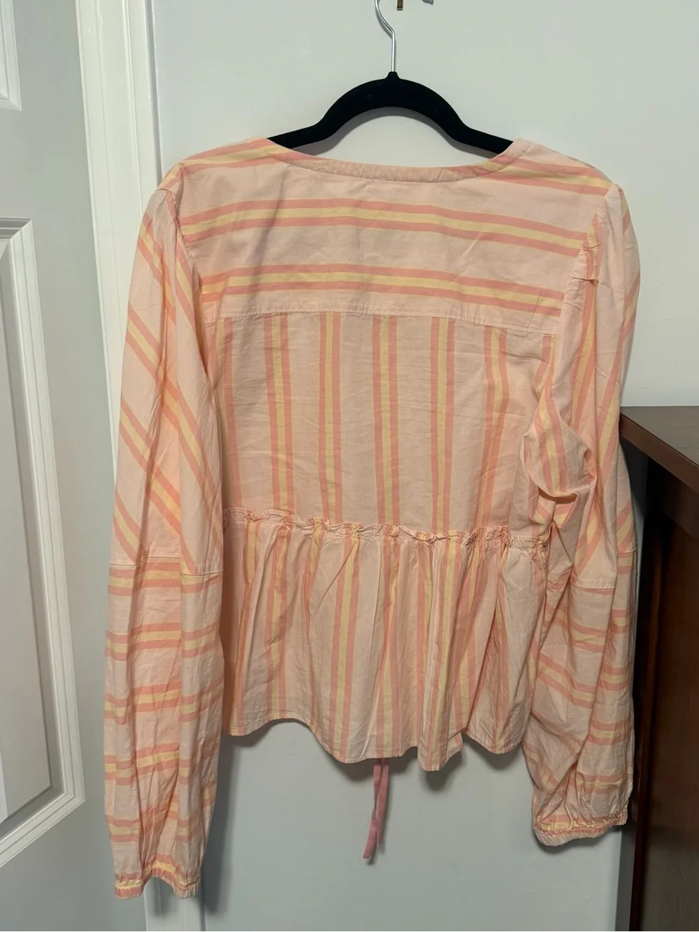 Free People Pink Striped Tie-Front Peplum Blouse